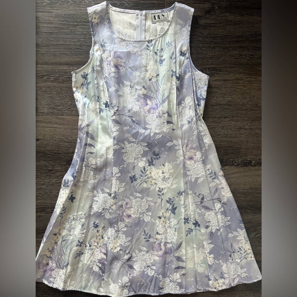Vintage DBY Ltd Floral Knee-Length Formal Dress in Lavender, Blue, and White Hue